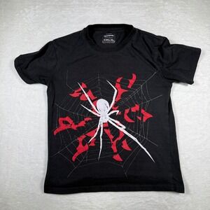 Psycho Collection Black Spider Web Graphic T Shirt Size M